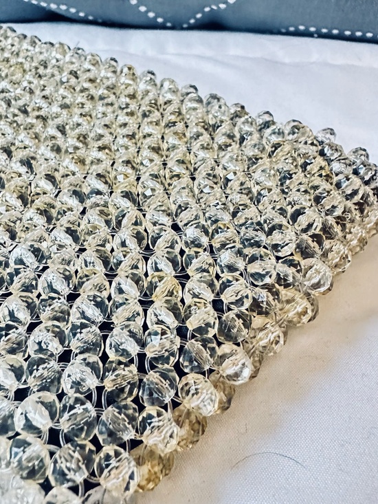 Vintage Crystal Fishnet Mesh Clutch Champagne Beaded Evening Bag Wedding Bridal - Picture 12 of 12